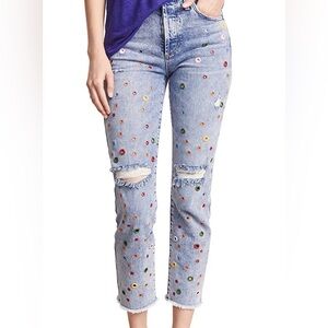 Alice + Olivia Embellished High-Rise Straight Leg Jeans